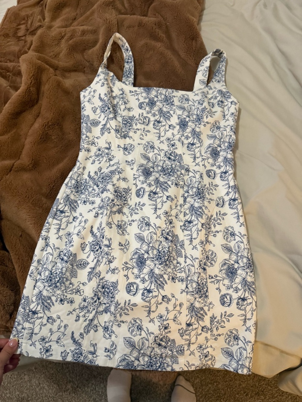 Christian Lacroix White Dress with Blue Floral Trim